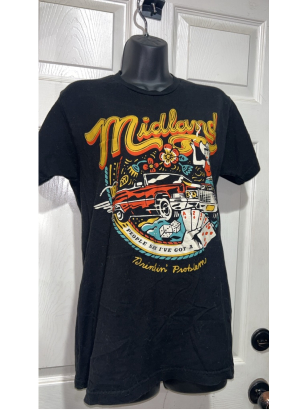 Women's Midland Black Graphic Short Sleeve Tee M Multicolor